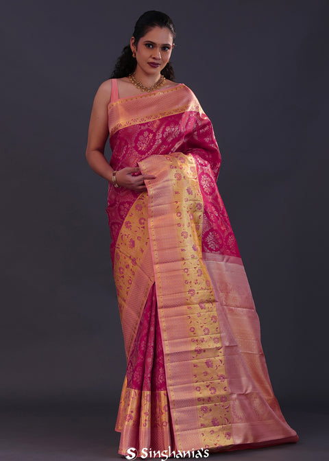 <img> Purple Red Kanjivaram Silk Saree With Tissue Border  