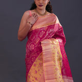 Purple Red Kanjivaram Silk Saree With Tissue Border