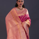Purple Red Kanjivaram Silk Saree With Tissue Border
