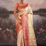 Light Gold Kanjivaram Tissue Saree With Floral Pattern