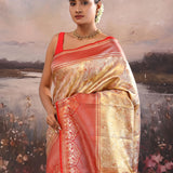 Light Gold Kanjivaram Tissue Saree With Floral Pattern
