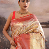Light Gold Kanjivaram Tissue Saree With Floral Pattern
