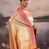Light Gold Kanjivaram Tissue Saree With Floral Pattern