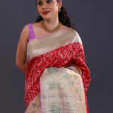 Vibrant Red Kanjivaram Silk Saree With Tissue Border
