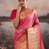 Bright Maroon Kanjivaram Silk Saree With Designer Border