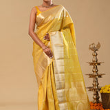 Yellow Kanjivaram Silk Saree With Floral Butti'S