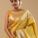 Yellow Kanjivaram Silk Saree With Floral Butti'S