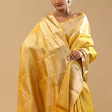 Yellow Kanjivaram Silk Saree With Floral Butti'S
