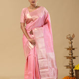 Tulip Pink Kanjivaram Silk Saree With Floral Butti'S