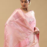 Tulip Pink Kanjivaram Silk Saree With Floral Butti'S