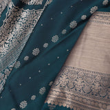 Elephant Bluish Cyan Kanjivaram Silk Saree With Khadi Border