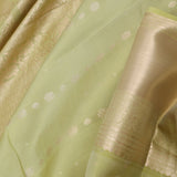 Olive Yellowish Green Kanjivaram Silk Saree With Khadi Border