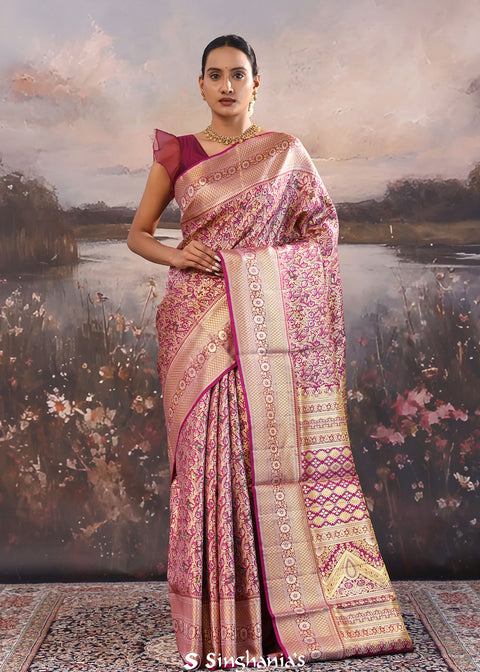 <img> Boysenberry Magenta Kanjivaram Silk Saree With Jaal Pattern