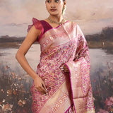 Boysenberry Magenta Kanjivaram Silk Saree With Jaal Pattern
