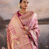 Boysenberry Magenta Kanjivaram Silk Saree With Jaal Pattern