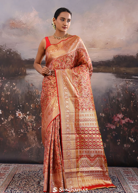 <img> Red Kanjivaram Silk Saree With Brocade Design