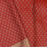 Reddish Orange Kanjivaram Silk Saree With Elephant Motifs