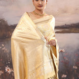 Fawn Yellow Kanjivaram Tissue Saree With Floral Jaal