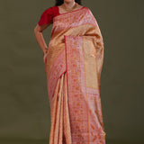 Orange Kanjivaram Tissue Saree With Checks Pattern