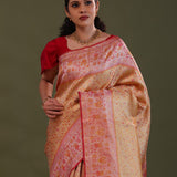Orange Kanjivaram Tissue Saree With Checks Pattern