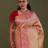 Orange Kanjivaram Tissue Saree With Checks Pattern