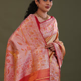 Orange Kanjivaram Tissue Saree With Checks Pattern
