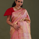 Light Orange Kanjivaram Tissue Saree With Meenakari Design