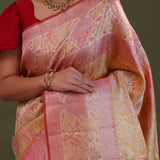 Light Orange Kanjivaram Tissue Saree With Meenakari Design