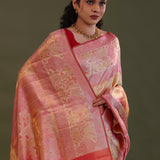 Light Orange Kanjivaram Tissue Saree With Meenakari Design