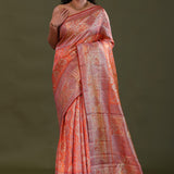 Peach Orange Kanjivaram Tissue Saree With Meenakari Design