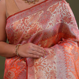 Peach Orange Kanjivaram Tissue Saree With Meenakari Design