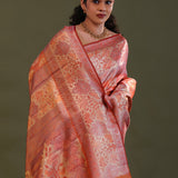 Peach Orange Kanjivaram Tissue Saree With Meenakari Design