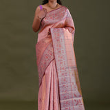 Soft Pink Kanjivaram Tissue Saree With Checks Pattern