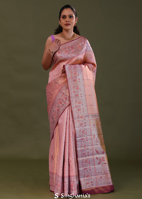 <img> Soft Pink Kanjivaram Tissue Saree With Checks Pattern