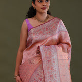 Soft Pink Kanjivaram Tissue Saree With Checks Pattern