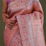 Soft Pink Kanjivaram Tissue Saree With Checks Pattern