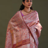 Soft Pink Kanjivaram Tissue Saree With Checks Pattern