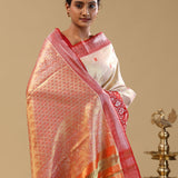 Peach Gold Kanjivaram Tissue Saree With Designer Border