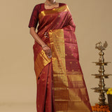 Maroon Kanjivaram Silk Saree With Oosi Checks