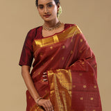 Maroon Kanjivaram Silk Saree With Oosi Checks