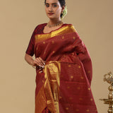 Maroon Kanjivaram Silk Saree With Oosi Checks