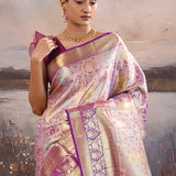 Pinkish Purple Kanjivaram Tissue Saree With Meenakari Design