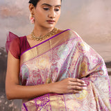 Pinkish Purple Kanjivaram Tissue Saree With Meenakari Design