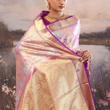 Pinkish Purple Kanjivaram Tissue Saree With Meenakari Design