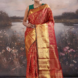 Dark Red Kanjivaram Silk Saree With Peacock Motifs
