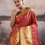 Dark Red Kanjivaram Silk Saree With Peacock Motifs