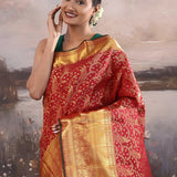 Dark Red Kanjivaram Silk Saree With Peacock Motifs