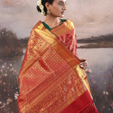 Dark Red Kanjivaram Silk Saree With Peacock Motifs