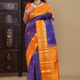 Deep Violet Kanjivaram Silk Saree With Contrast Border