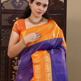 Deep Violet Kanjivaram Silk Saree With Contrast Border